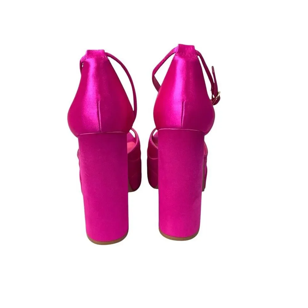 NEW Dream Pairs satin chunky platform heels pumps Size 6 fuchsia hot pink barbie